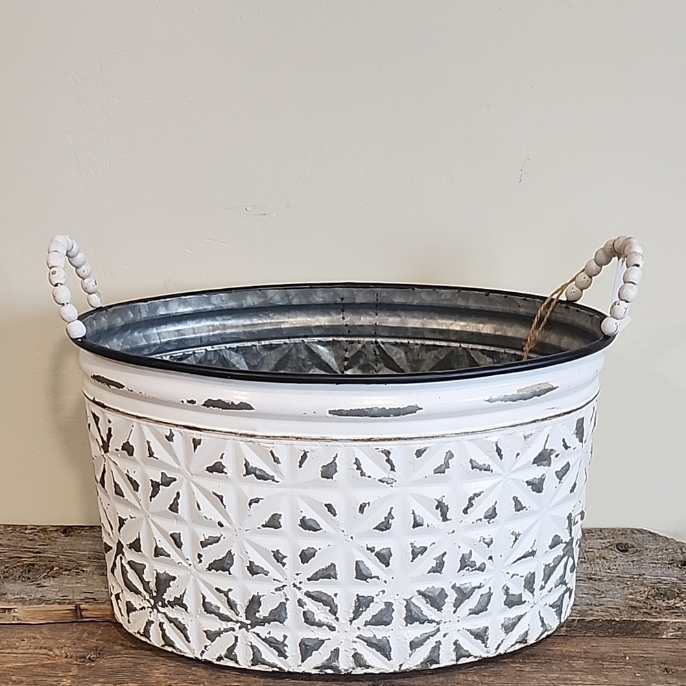 White and Gray Decorative Metal Planter